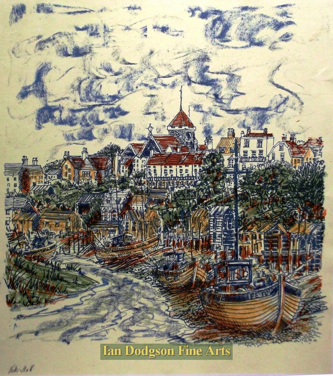 Victoria Hall - Continental Harbour Scene Silkscreen print (c2000)
